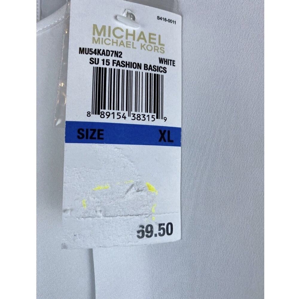 NWT Michael Michael Kors Sz XL Sheer Pleated White SS Logo Office Career Blouse - Picture 4 of 7